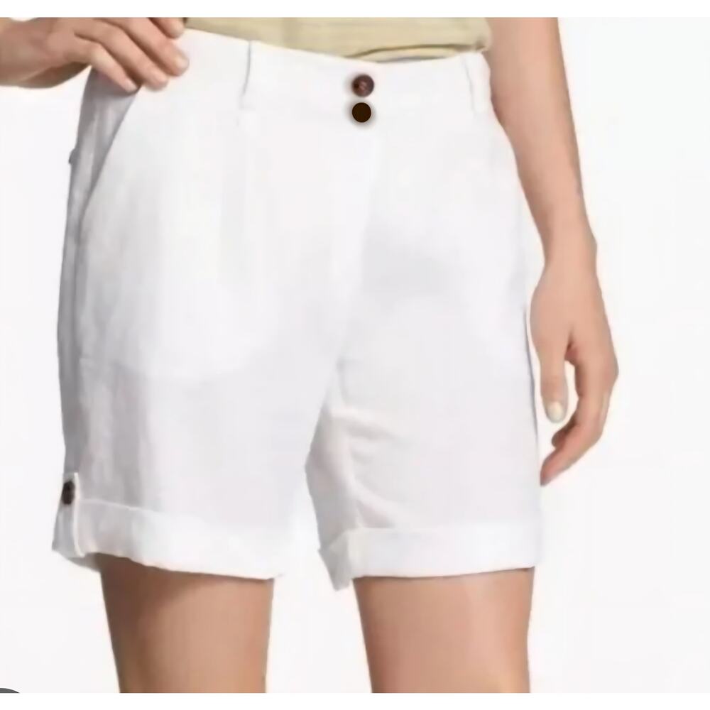 Autograph linen Shorts Womens Size 8 Pocket Pleated Front white coastal resort